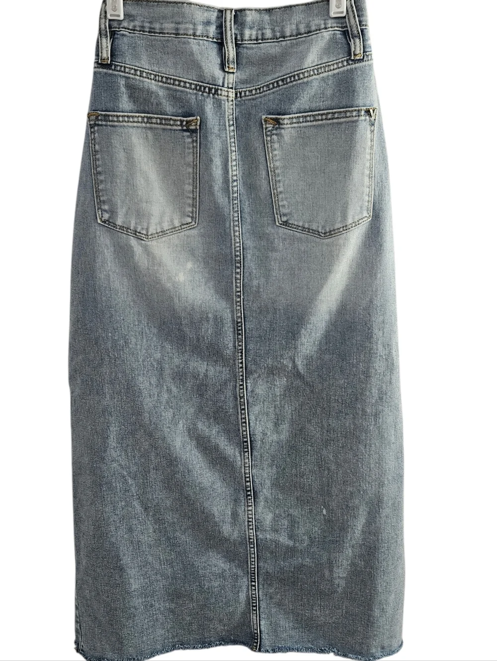 Vigross Blue Denim Maxi Skirt With Front Split